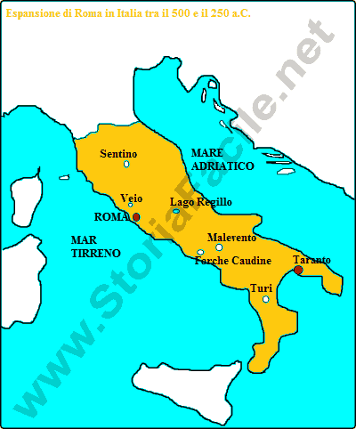 Espansione di Roma in Italia tra il 500 e il 250 a.C.