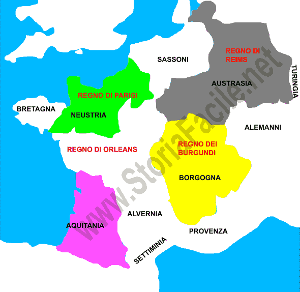 Divisione del regno dei Franchi dopo la morte di Clodoveo
